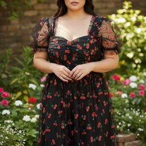 Unique Vintage Black and Red Cherry Mini Dress